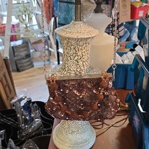 Elegant Brown Beaded Shoulder Bag